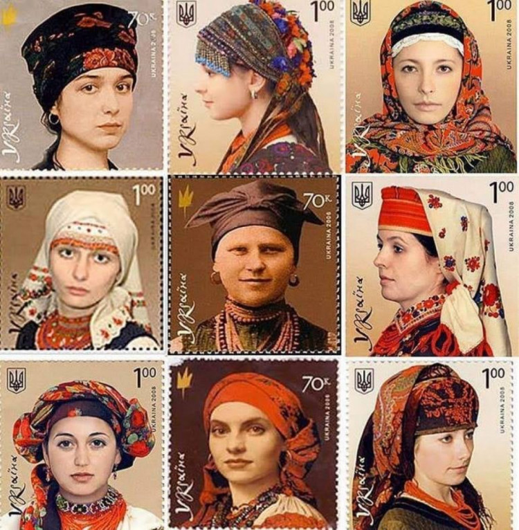  Поштові марки із зображенням жінок у хустках